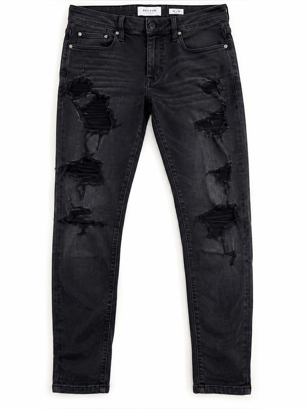 PacSun Black Distressed Skinny Jeans Men’s 32x32 Stacked Stretch Denim Grunge